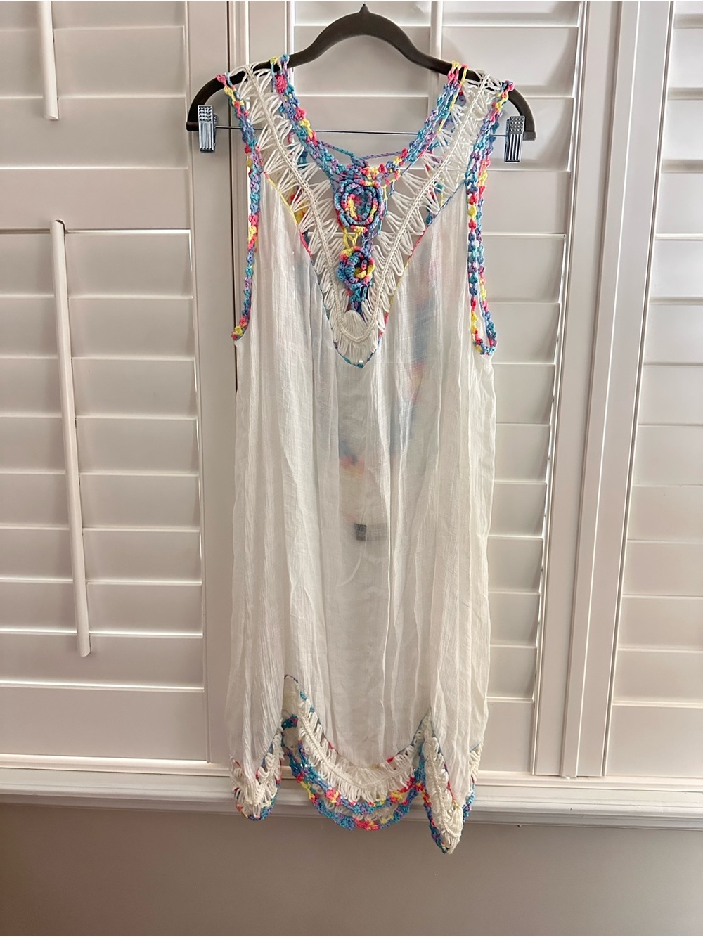 White Sheer Crochet-Trim Swim Coverup with Multicolor Accents - Zula surf NWOT